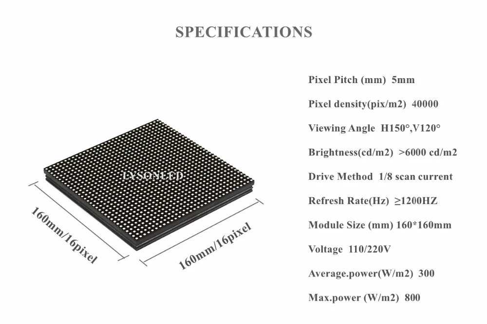 Панель видеодисплея LYSONLED HD P5 наружный модуль SMD2727 160x160 мм 32x32 пикселей RGB Hub75 1/8