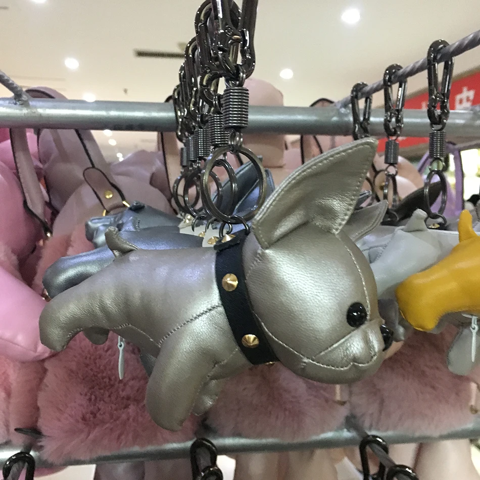 Bulldog Keychain Pu Leather France Bulldog Keychain Handbag Animal Dog Keyring Holder Bag Charm Trinket Bulldog Bag Accessories