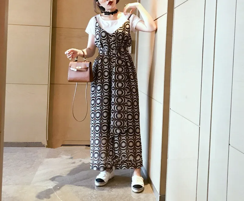 Лето 2017 г. новые печати Широкие брюки Lin Tai Брюки для девочек круглый Средства