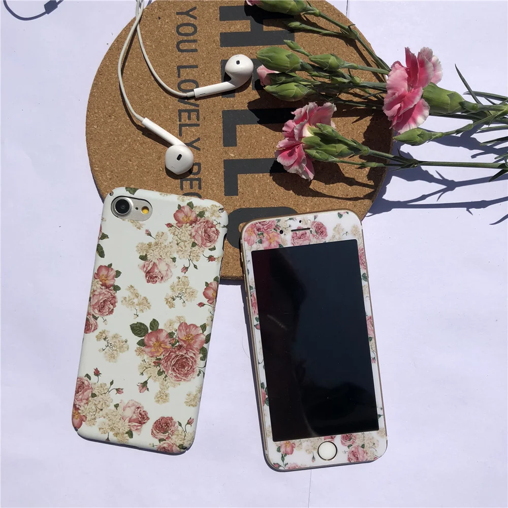 Милый цветок розы телефон чехлы для Iphone 7 Plus 2 в 1 розовый фильм крышка Жесткий PC