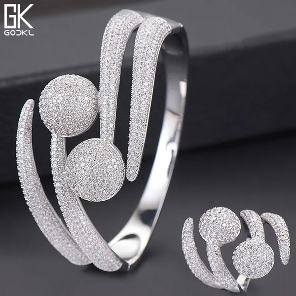 Silver GODKI роскошный 3 тон мяч обмотки Африканский нигерийский браслет кольцо наборы индийский набор украшений для женщин Свадебные brincos para as mulheres - Окраска металла: Silver