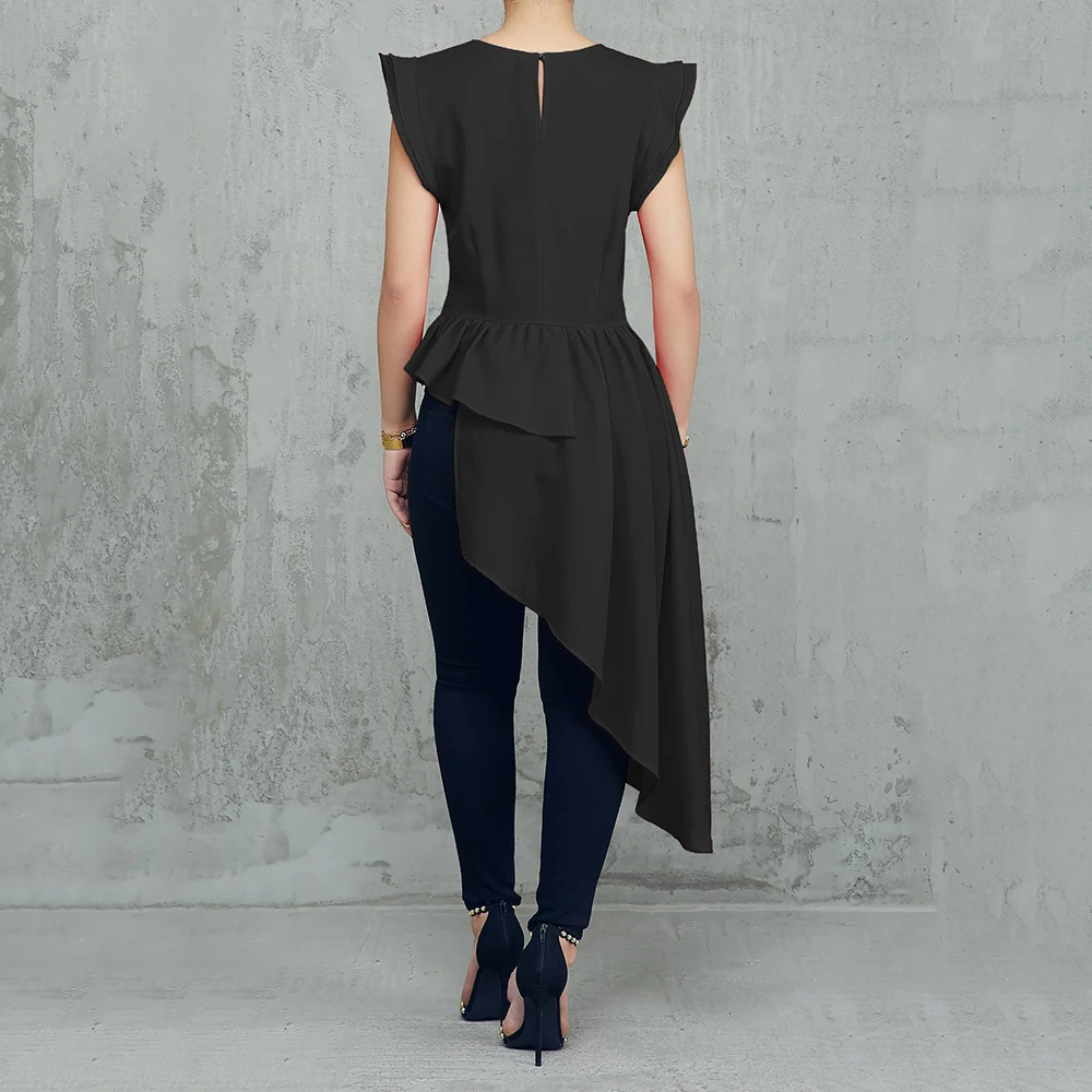 Женская Асимметричная Блузка с оборками асимметричный облегающий топ круглым