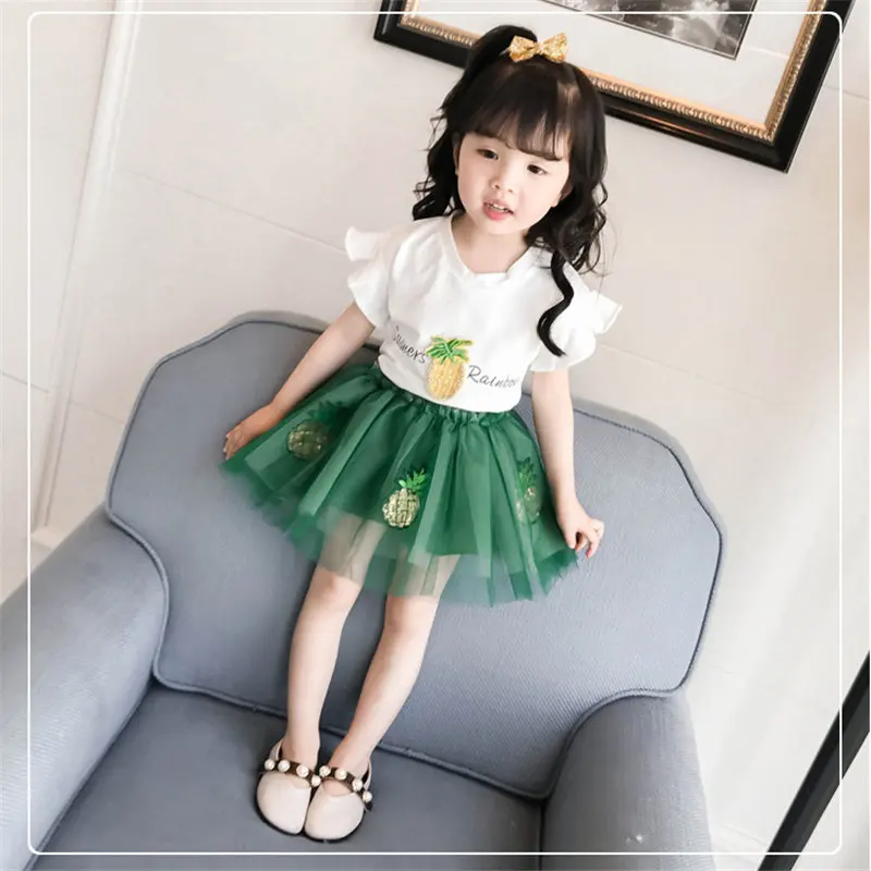 Little Girls Sets Summer 2018 Chiffon T-Shirts+Tutu Dress 2Pcs Suits Pineapple Girls Clothes Sets Fashion Princess Kids Outfits images - 6