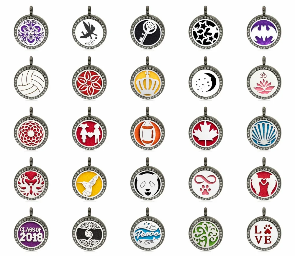 Gun black bling Maple leaf peace moon star 25mm Perfume essential oil diffuser locket pendant necklace with 1 pad random as gift |