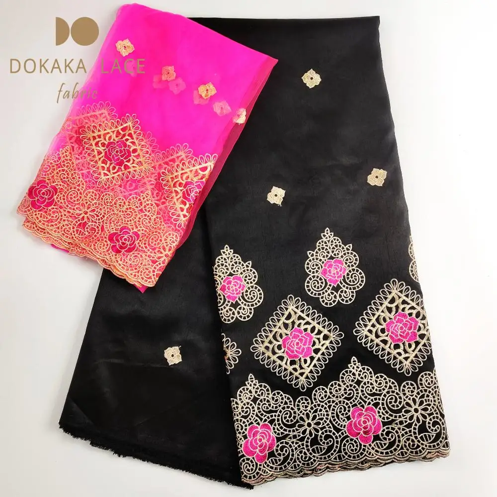 

5 Yards Black George Fabric With 2 Yards Pink Flower Embroidered Net Lace Unique 2019 High Quality Design African Wedding George