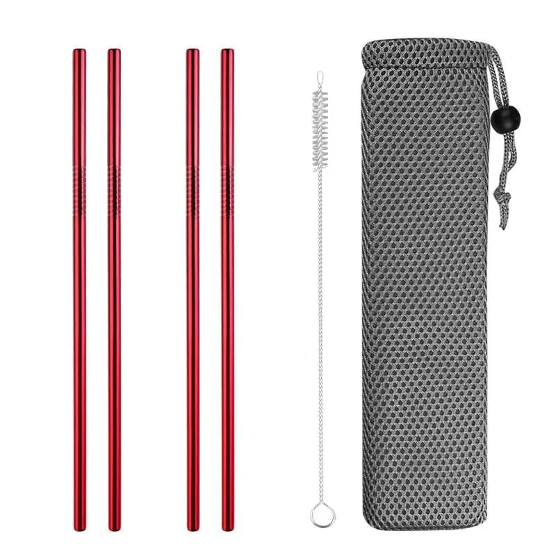 Red2 4Pcs 4 шт многоразовые трубочкой Высокое качество 304 Нержавеющая сталь металла, соломы с Cleaner кисть для кружки 20/30 унций - Цвет: Red2 4Pcs