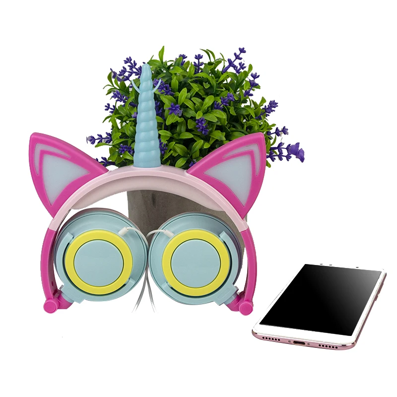LIMSON Animal Ear мигающие Проводные детские наушники с единорогом для мобильного
