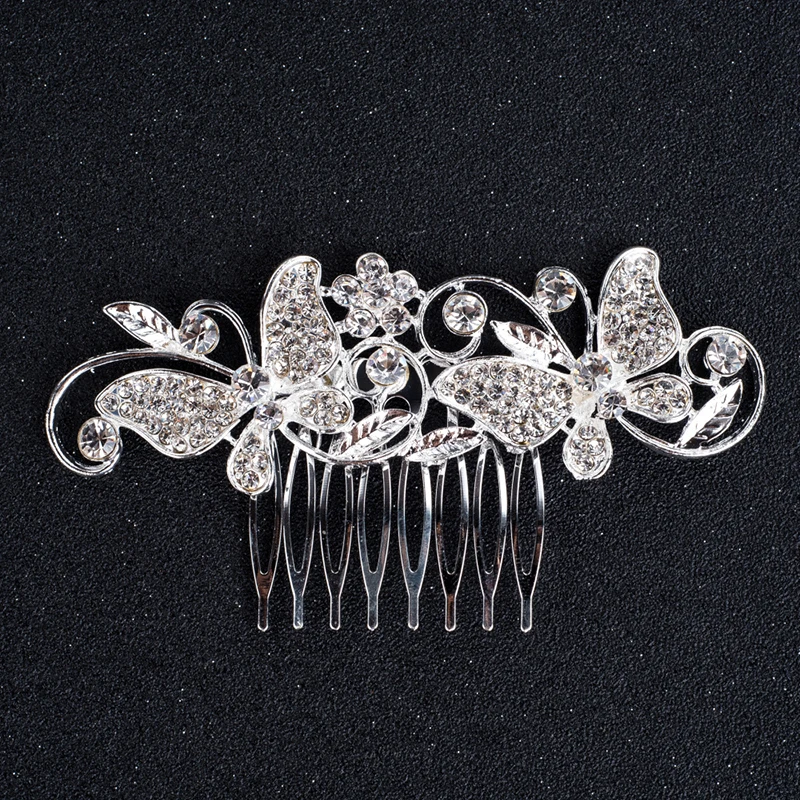 Wedding Bridal Hair Comb Rhinestone Hair Accessories Butterfly Clips Pin Decorative Hair Ornaments for Women Head Jewelry Piece