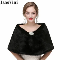 janevini 2019 black fur bridal shawl with crystal pin faux fur stoles wedding cape wrap womens party should wraps winter jacket