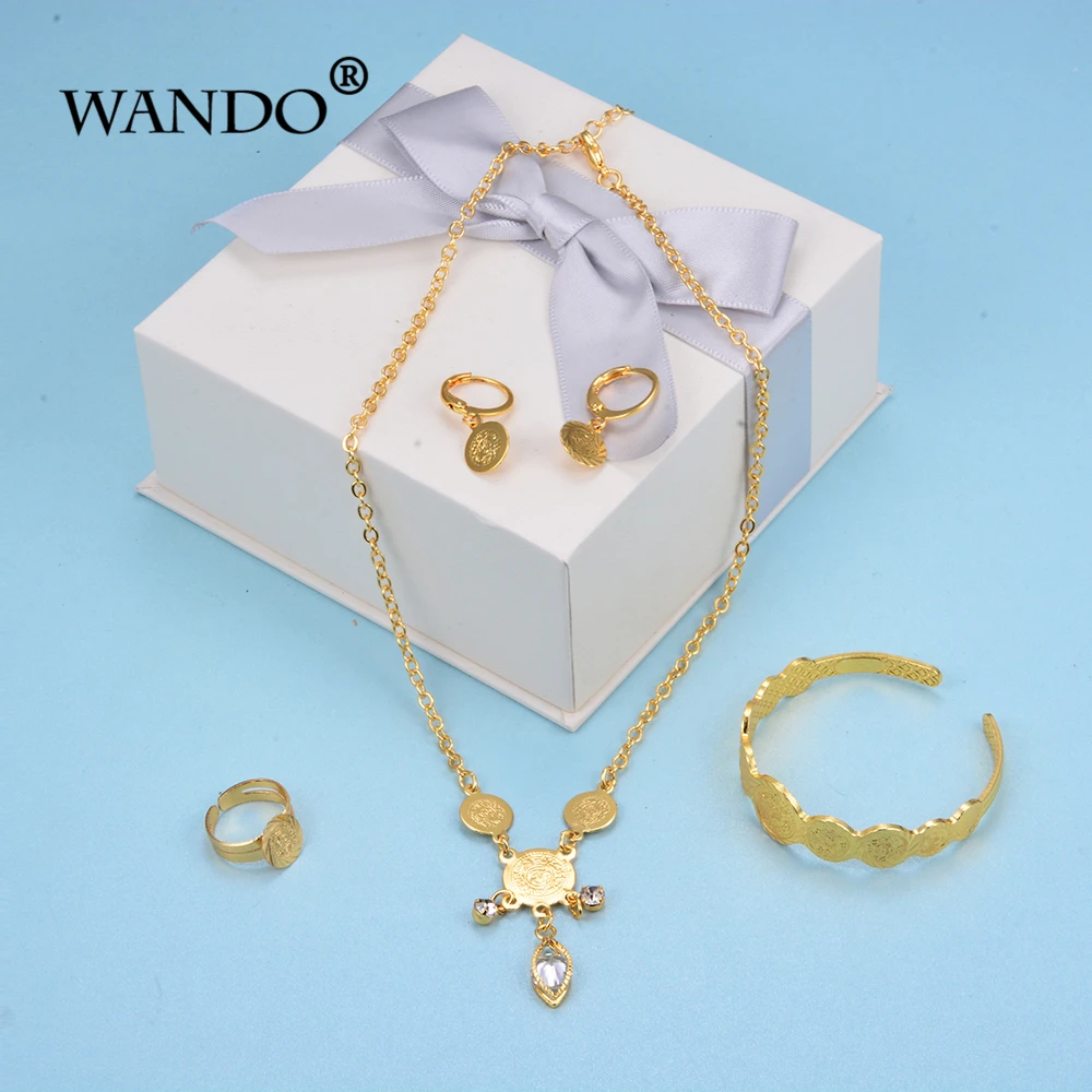 WANDO/модные детские комплекты ювелирных изделий золотистого цвета для маленьких