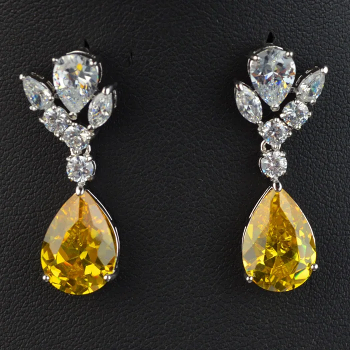 New arrival yellow/golden zircon stone bridal wedding necklace earring jewelry set high quality luxury | Украшения и аксессуары