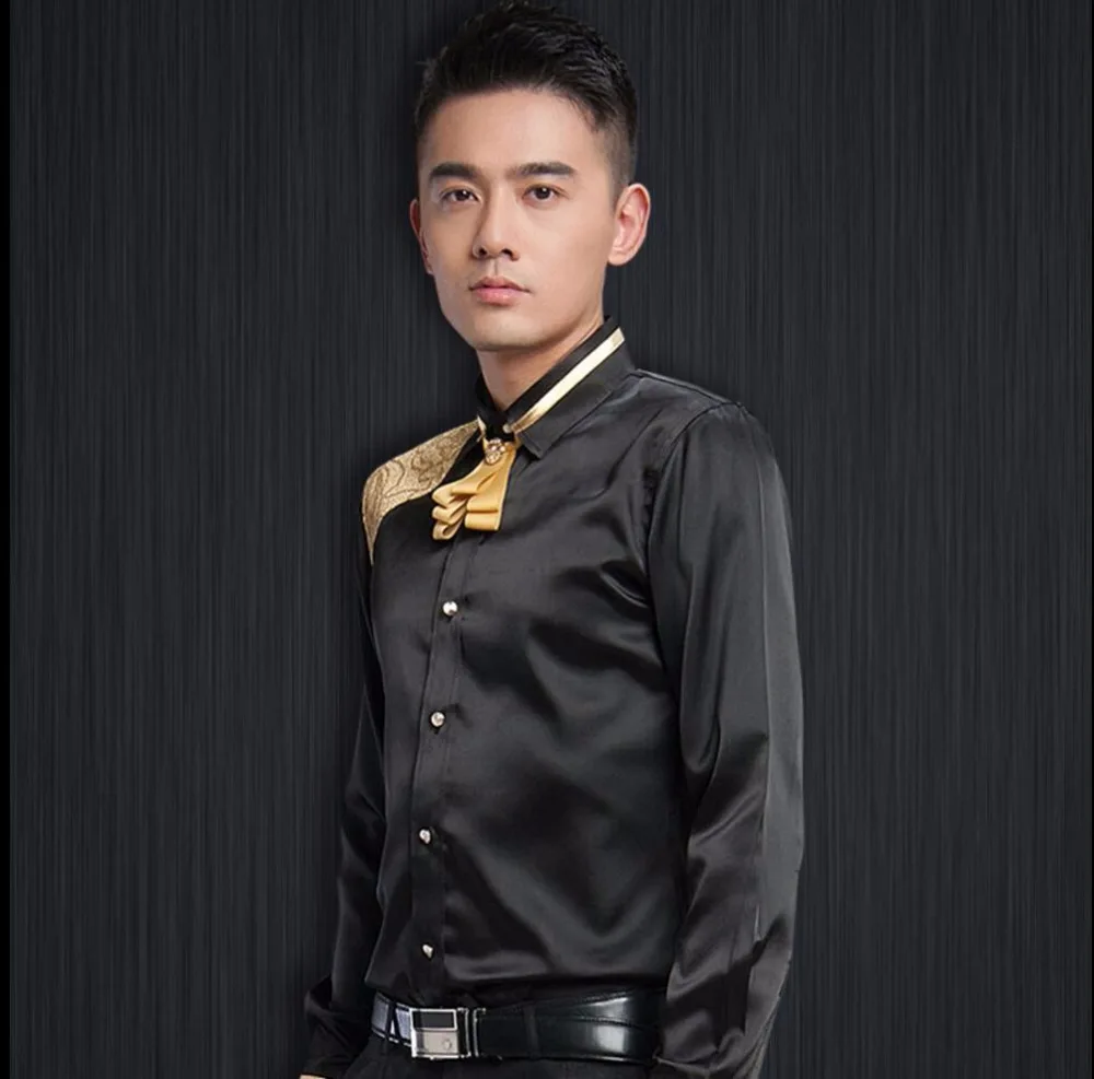 Новые осенние и зимние мужские рубашки с длинными рукавами галстуком-бабочкой