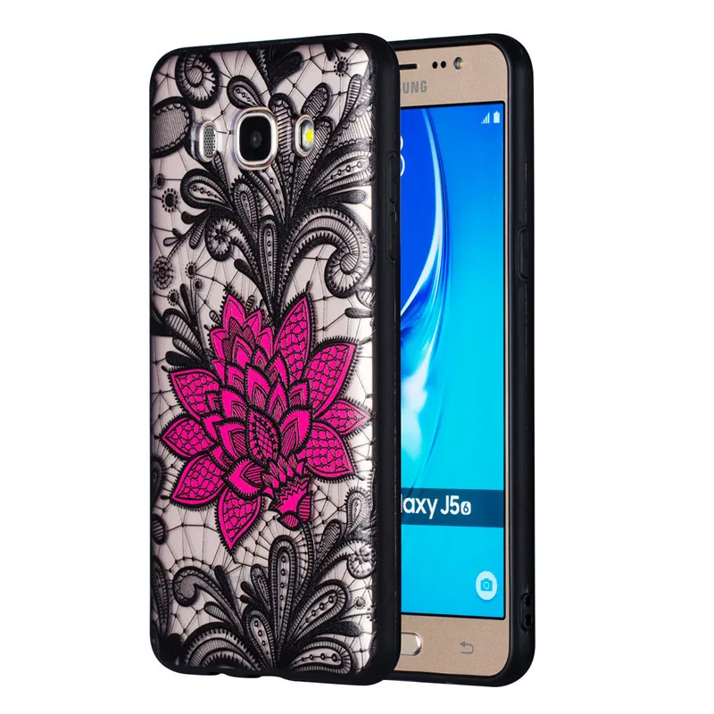 For Samsung Galaxy J5 2016 Cover Lace Black Rose Phone Case Embroidery Foral J510 Fundas |