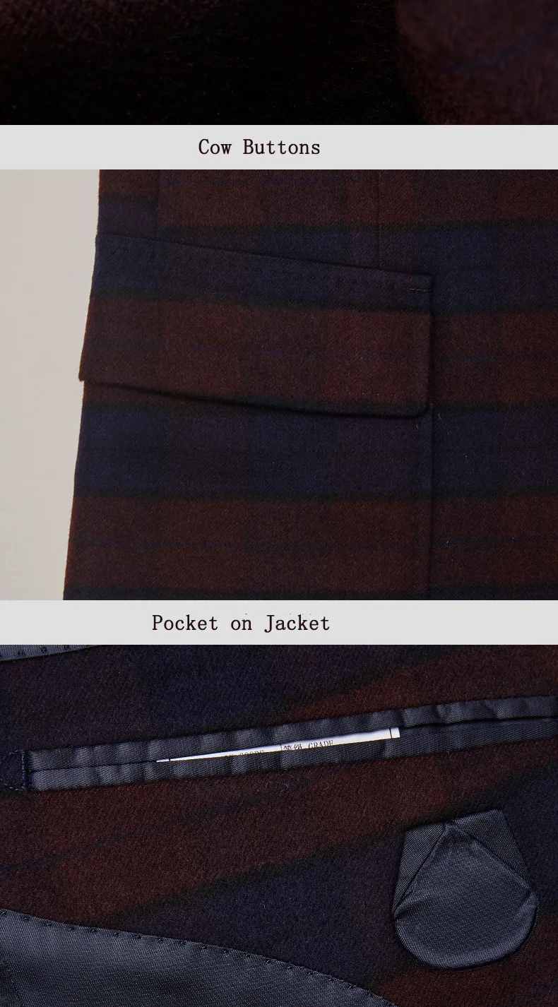 brown blue plaid wedding suits for men costume homme mariage( Jacket+Pants