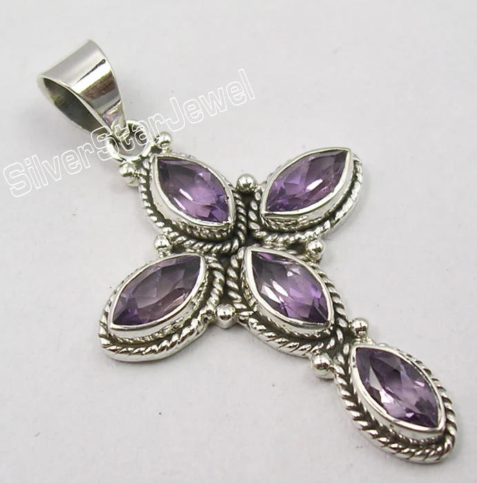AMETHYST Muiltiple Choices Chanti Международный серебряный подлинный маркиз аметисты необычный длинный крест Кулон 4,4 см Varaition - Окраска металла: AMETHYST