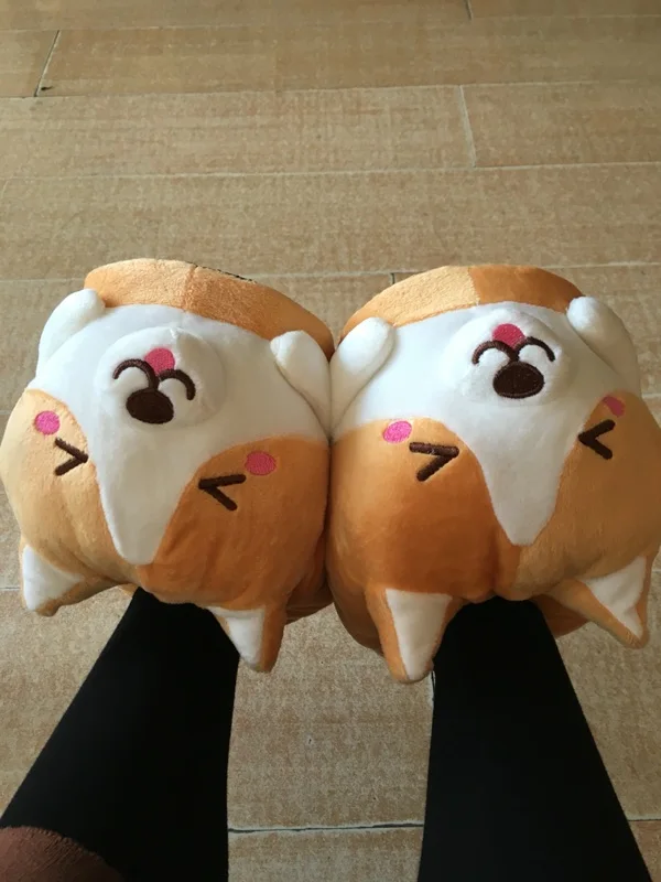Corgi/хлопковая обувь с собачкой Зимние теплые домашние тапочки для пар