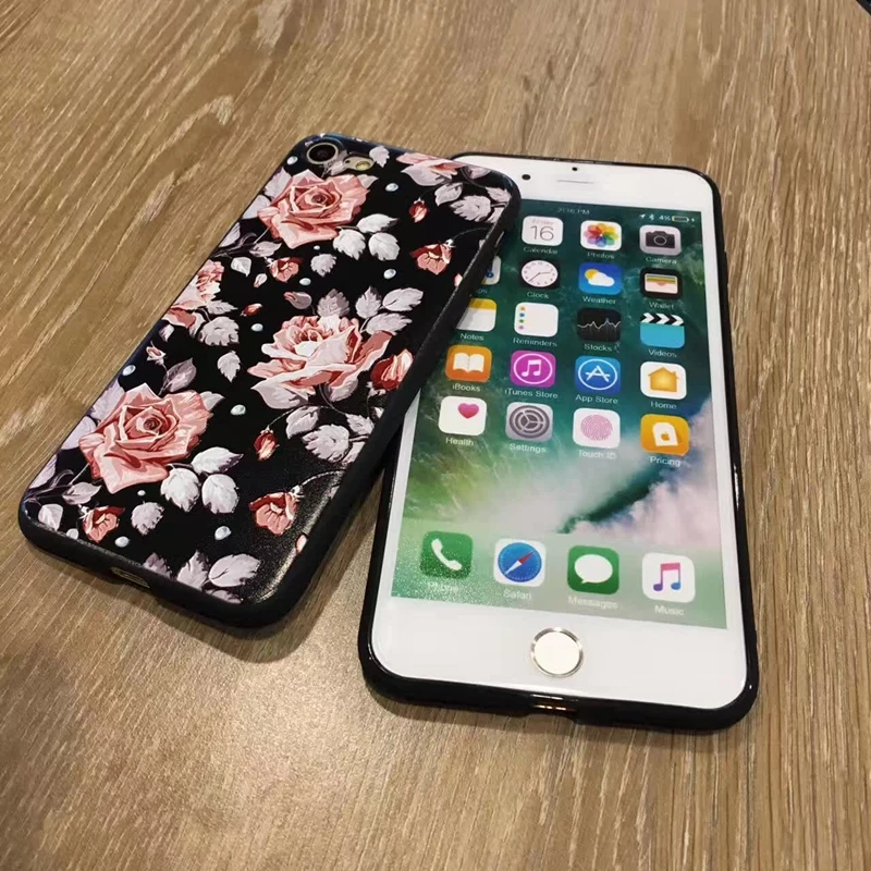 Kerzzil 3D Retro relief flowers Lovely Soft Case For iPhone 7 6 6S Plus Phone Rose Silicone Cover Back lina |