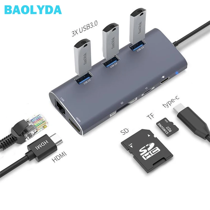 Baolyda Алюминиевый USB Type C к HDMI концентратор адаптер Thunderbolt 3 док станция для MacBook Samsung