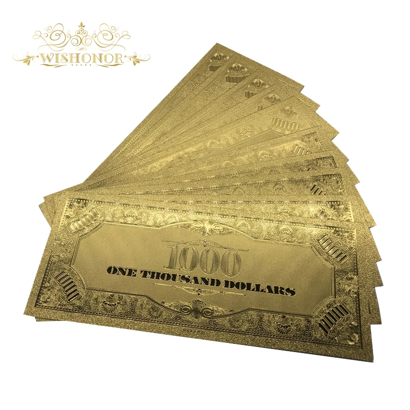 Wishonor 10 шт./лот 24 каратная Золотая банкнота редкая Америка 1000 доллар банкноты