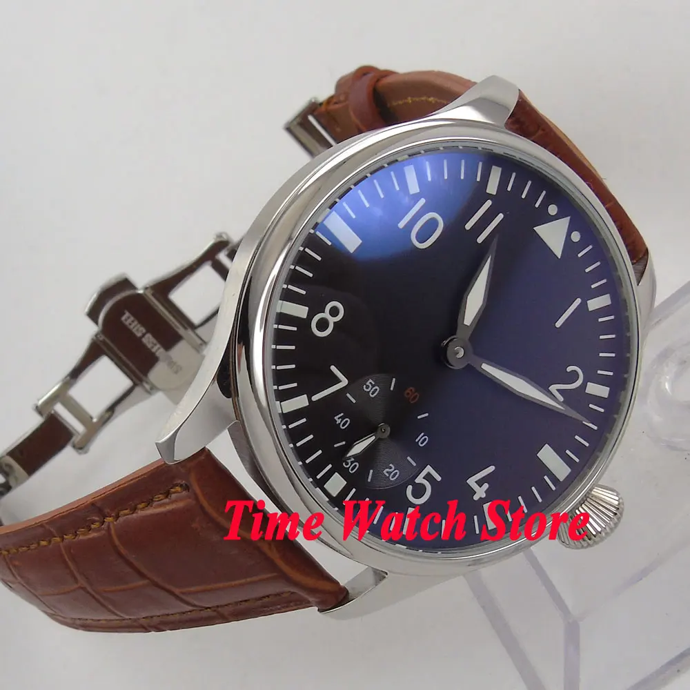 Винтажные 44 мм часы Parnis no logo с черным циферблатом светящиеся 17 драгоценностей