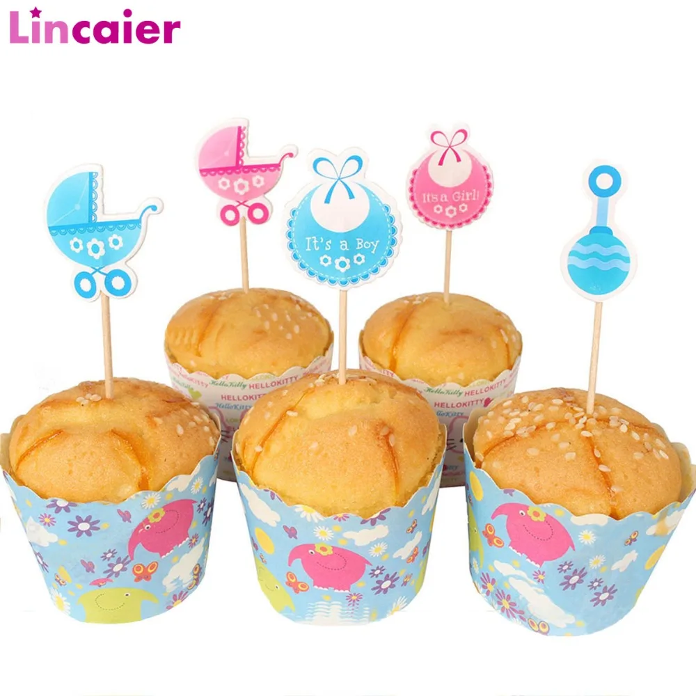 Lincaier 18 шт украшения для кексов Babyshower мальчик девочка вечерние украшения его девушка для вечеринки в честь рождения мальчика поставки пол раскрывает