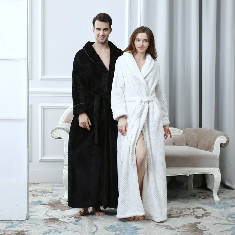 Women Men Winter Thick Warm Long Bathrobe Plus Size Coral Fleece Very Soft Nightgowns Bridesmaid Kimono Bath Robes Dressing Gown | Женская