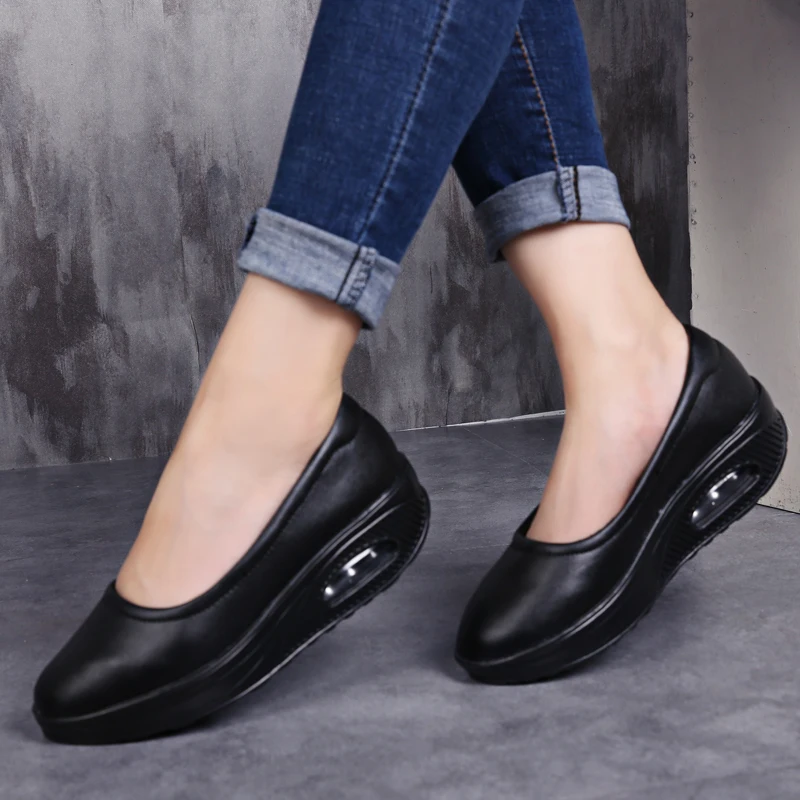 

LAISUMK Loafers Shoes Women Leather Air Sole Winter Handmade Slip On Women Casual Shoes Big Size 35-42 Ballet Flats Shoes