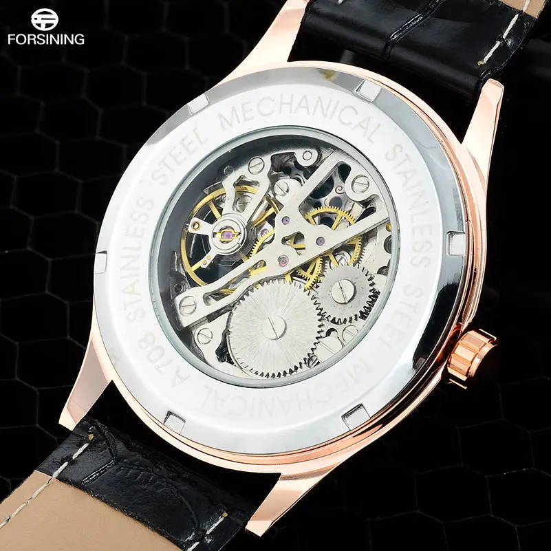 FORSINING Fashion Brand Men'S Casual Watches Men Leather Band Hand Wind Skeleton Mechanical Wirst Relogio Masculino | Наручные часы