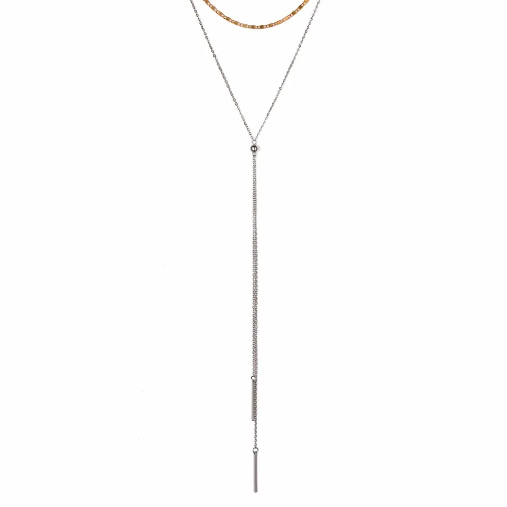 Lureme женское простое многослойное Длинное колье-чокер с y-образной цепочкой для