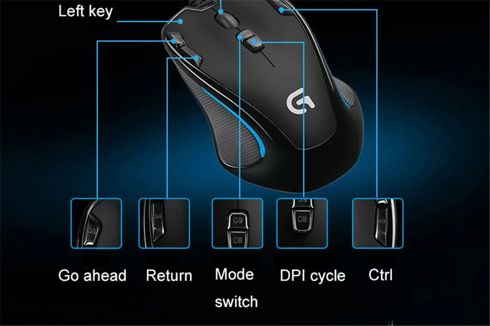 logitech G300s Ратон игровой Мышь 2500 Точек на дюйм USB Проводная оптическая wensor и посторонней помощи Мышь с 7 цветов с подсветкой