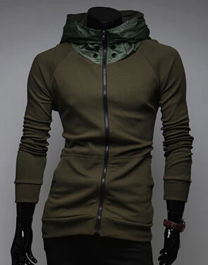 Gray Green 2014Top Brand New Winter Men Hoodies Zipper High Collar Fleece Wool Coat Korean Solid Mens Sweatshirts AX279 M-XXL | Мужская
