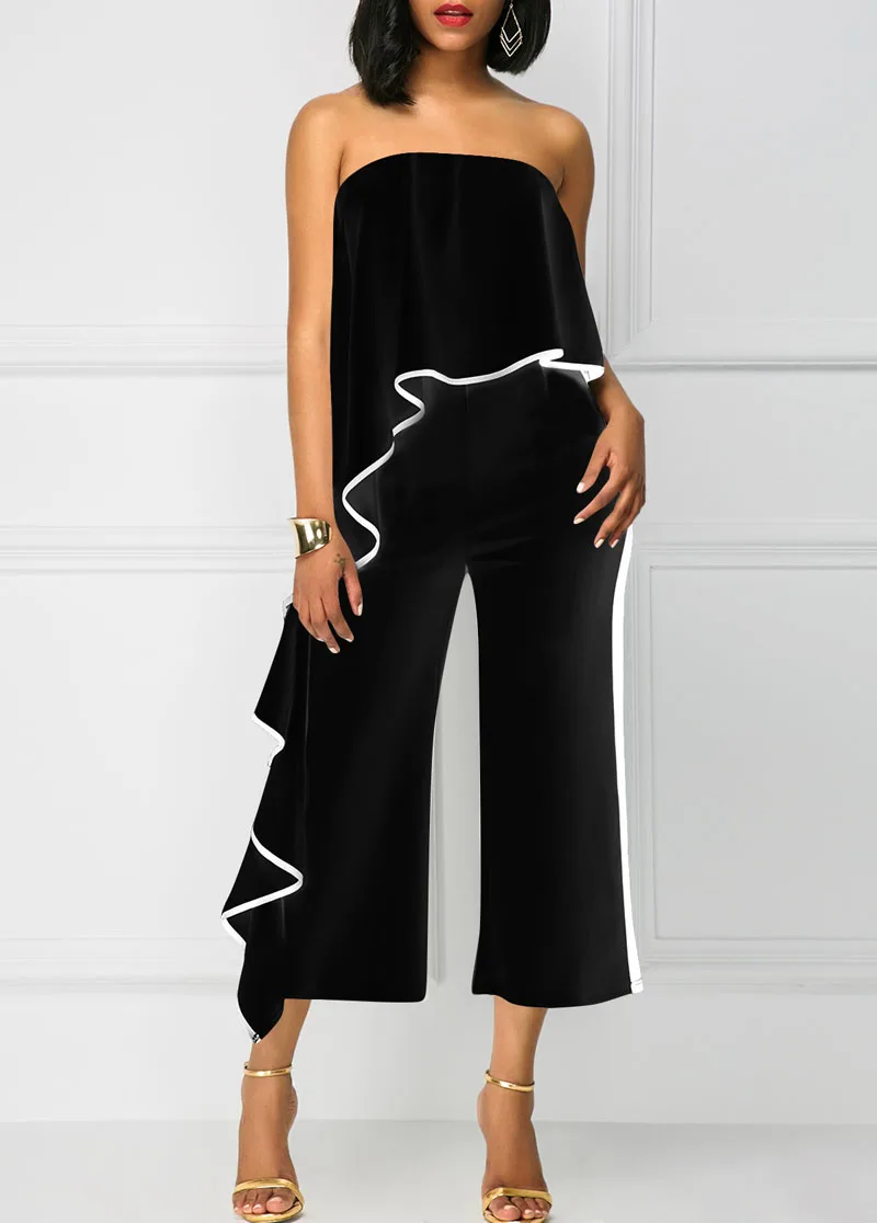 Однотонный пикантный Свободный комбинезон на молнии с оборками и воротником