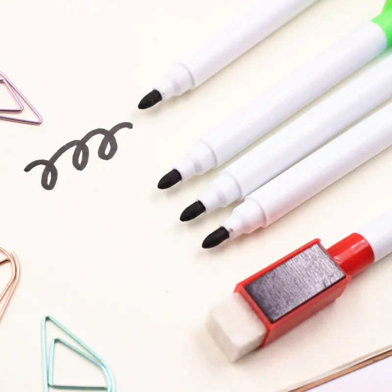 8Pcs/lot Magnetic Whiteboard Pen Erasable Dry White Board Markers Magnet Built In Eraser Office School Supplies | Канцтовары для