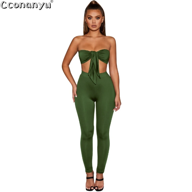 Женский комплект из 2 предметов брюки летний сексуальный однотонный топ на