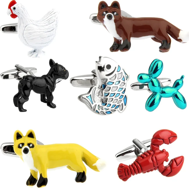 Запонки в виде животного Новые запонки черной собаки лисы рыбы курицы медведя