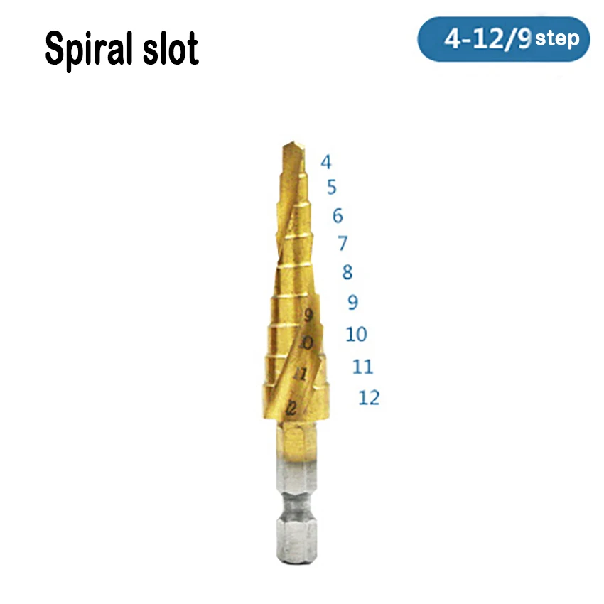 Металлический шаг сверла по металлу спиралевидные Сталь конус Титан покрытием