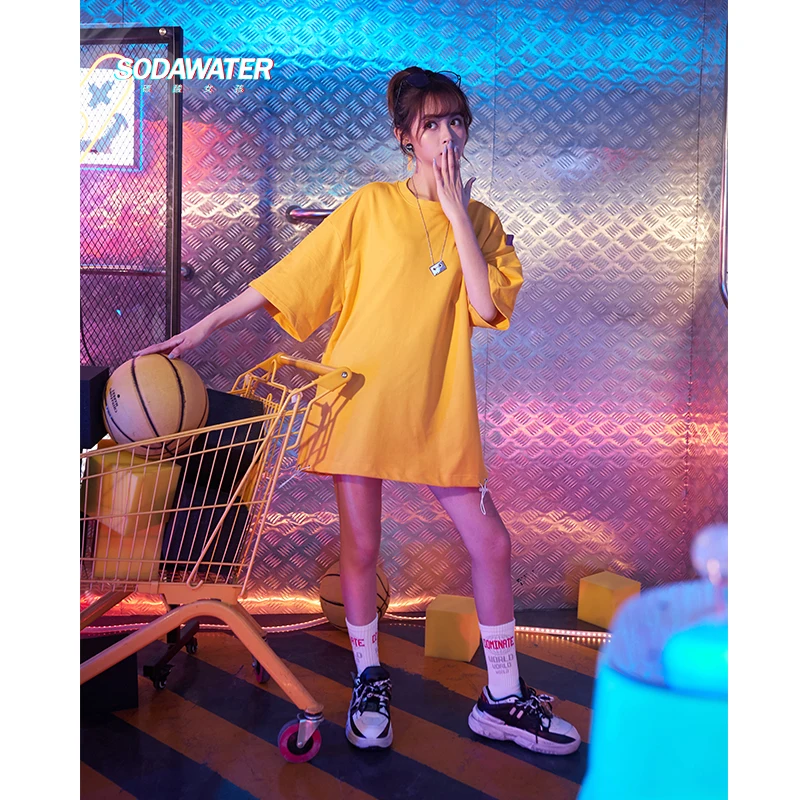 SOWAWATER девушка Drawstring футболка сплошной цвет Топ тройник размера плюс друзей 2019 Ins