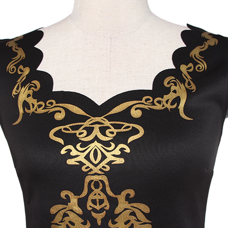 Square Collar Black Mini Dress With Gold Flowers Fashion Sleeveless Club Style Summer Clothes Vestido Sexy Party Dresses | Женская