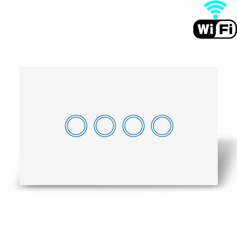 White Стандарт США/Австралии 4 банда wifi переключатель приложения 2,4 ГГц, панель из закаленного стекла, AC 110-240 В, совместимый с Alexa и Google Assistant Switch - Цвет: White