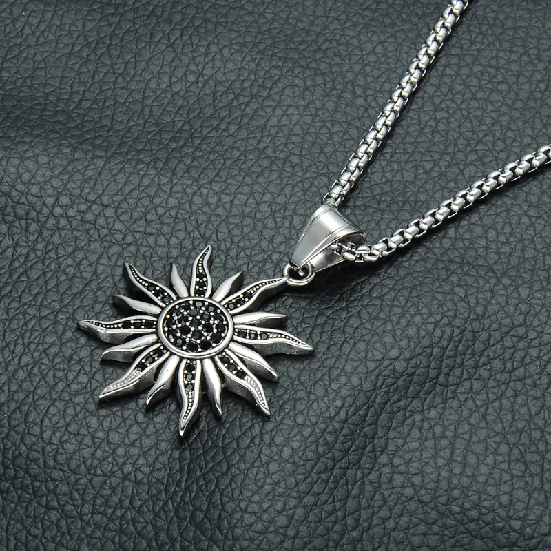 Хип Байкер заполнены полный горный хрусталь солнце мужские ожерелья панк рок