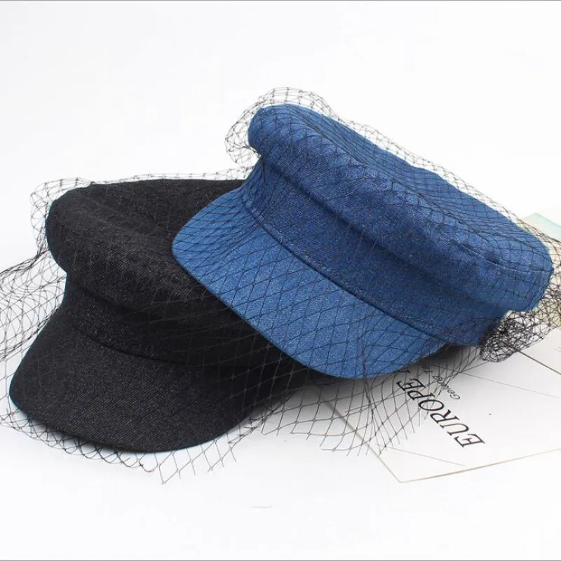 oZyc Autumn octagonal hats for women flat military baseball cap ladies solid caps women casual  Mesh denim berets hat gorra