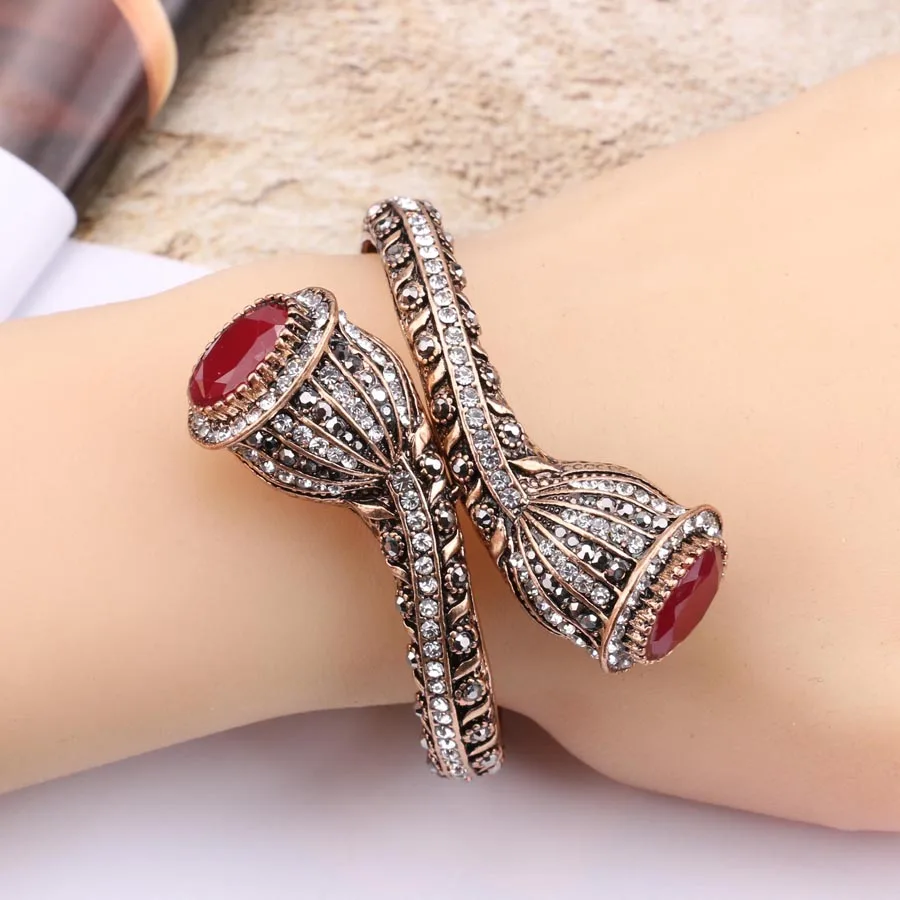 Женский винтажный браслет золотистого цвета античные красные полимерные