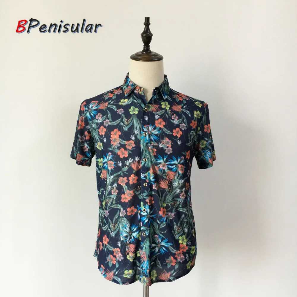 

short sleeve shirts men 2018 summer soft comfortable breathable collar tropical forest style floral blouses for men casual shirt