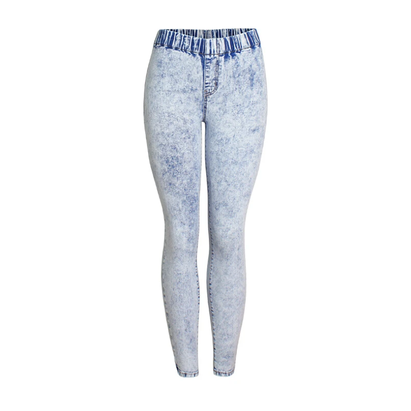 Women Skinny Vintage Blue Tights Mid Waist Pencil Pants snowflake Wash Streetwear Slim Elastic Full-length Jeans Plus Size |