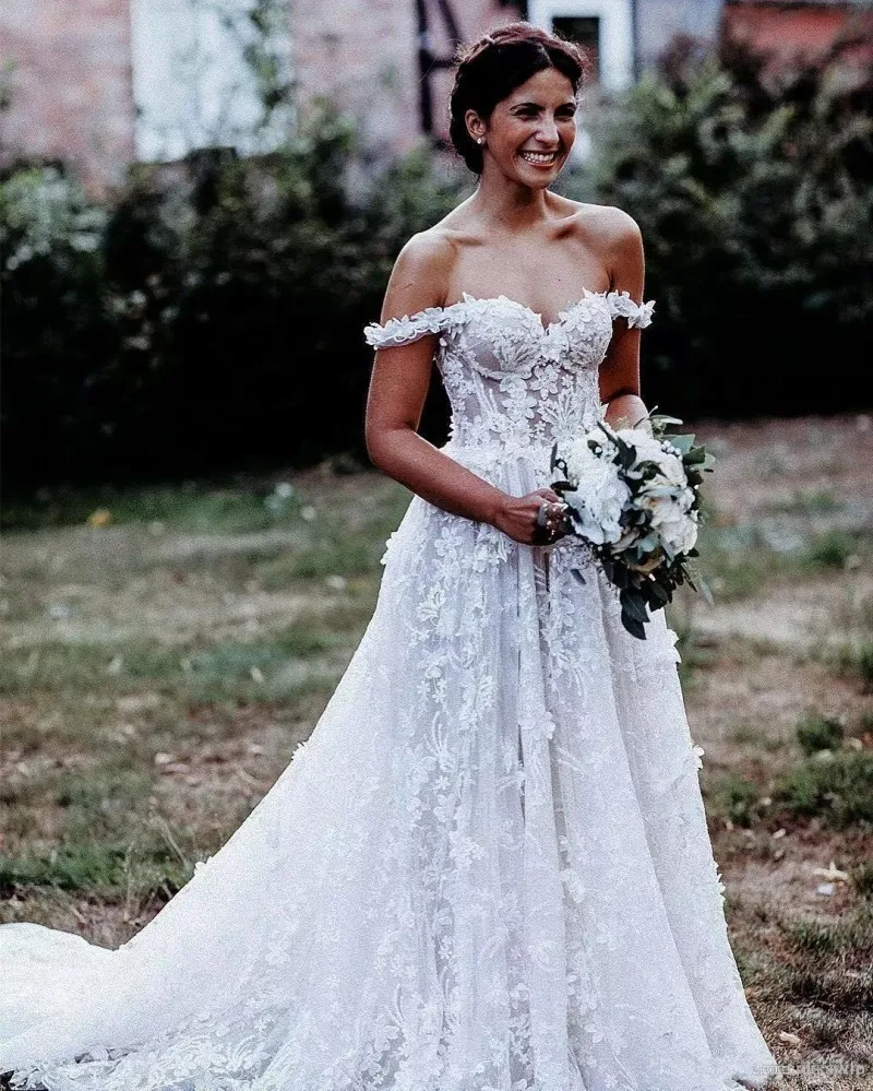 Vestido De Noiva кружевное свадебное платье сексуальное с открытыми плечами прозрачное ТРАПЕЦИЕВИДНОЕ свадебное платье es Appliques Свадебное G