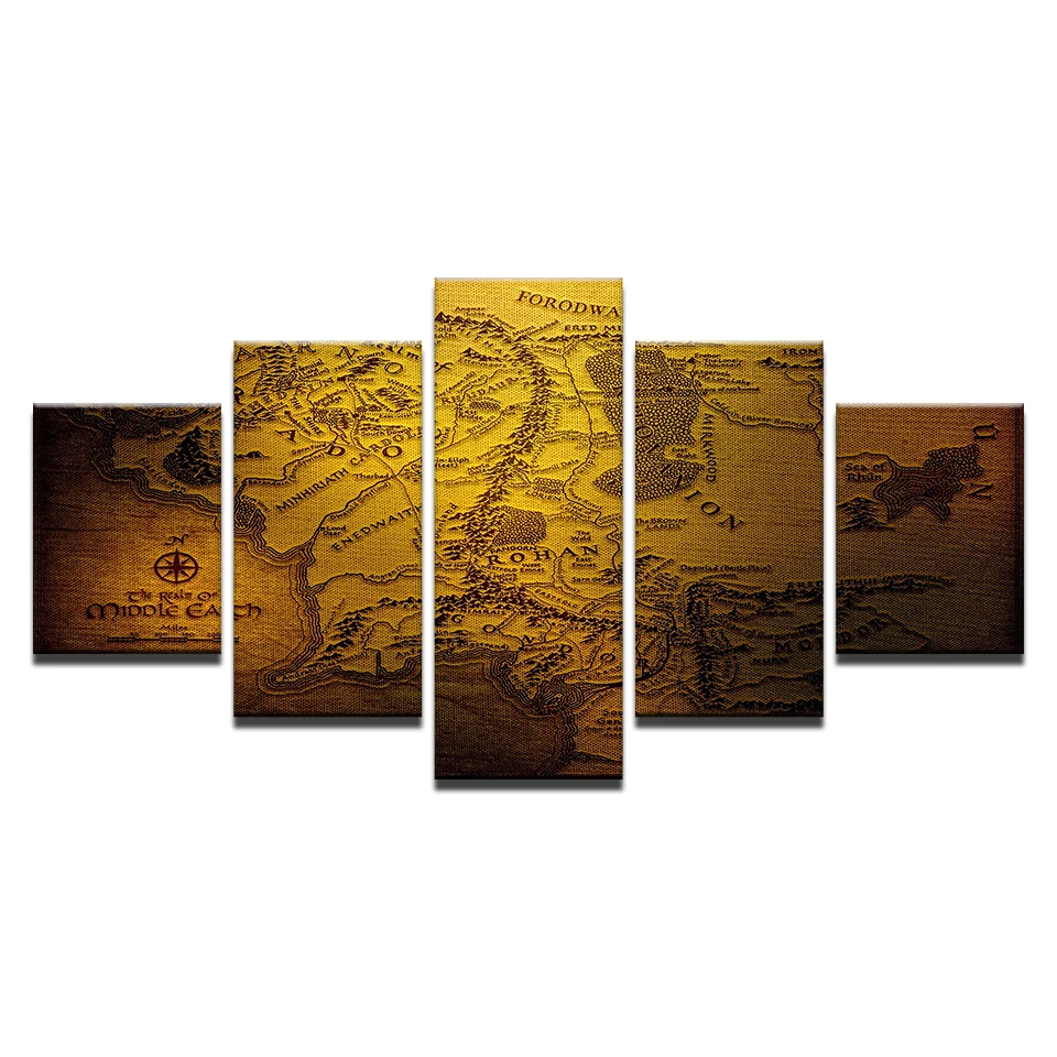 5 Pieces HD Prints Canvas Living Room Wall Art Pictures Lord Of The Rings Vintage Map Paintings Home Decor Movie Posters Bedroom | Дом и сад