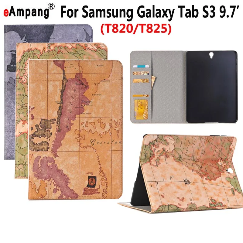 Кожаный чехол с картой для Samsung Galaxy Tab S3 9 7 T820 T825 SM умный планшета тонкий флип
