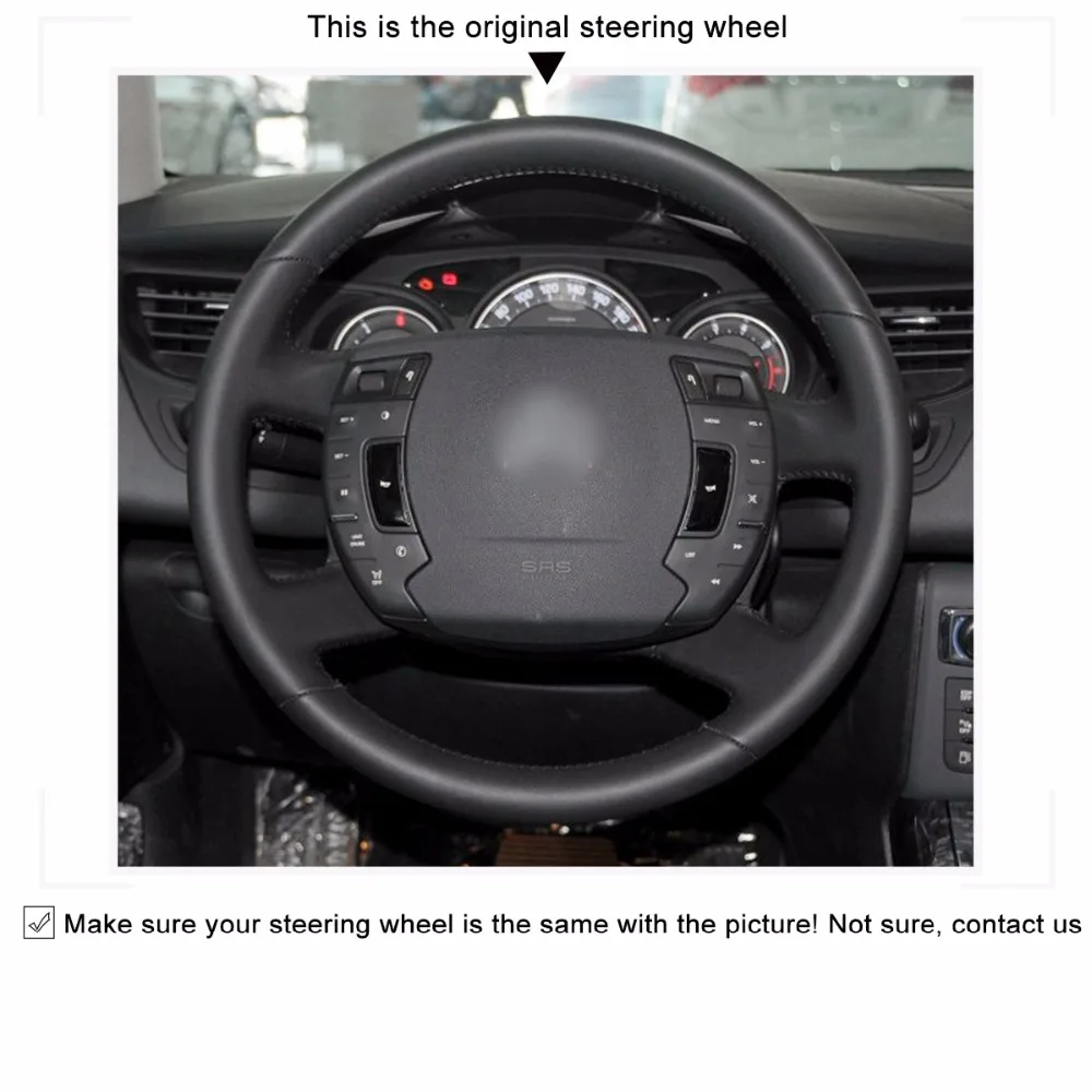 

MEWANT Black Genuine Leather Black Suede Hand Sew Anti-slip Comfortable Car Steering Wheel Cover for Citroen C5 2008-2017