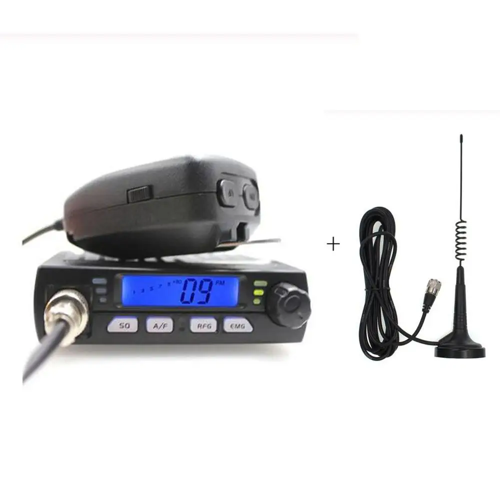 Blue with antenna Ultra Mini CB-40M 25.615-30.105MH 8W Citizen band CB Radio Mobile Transceiver Compact AM/FM Car radio same with AC-001 AR-925 - Цвет: Blue with antenna