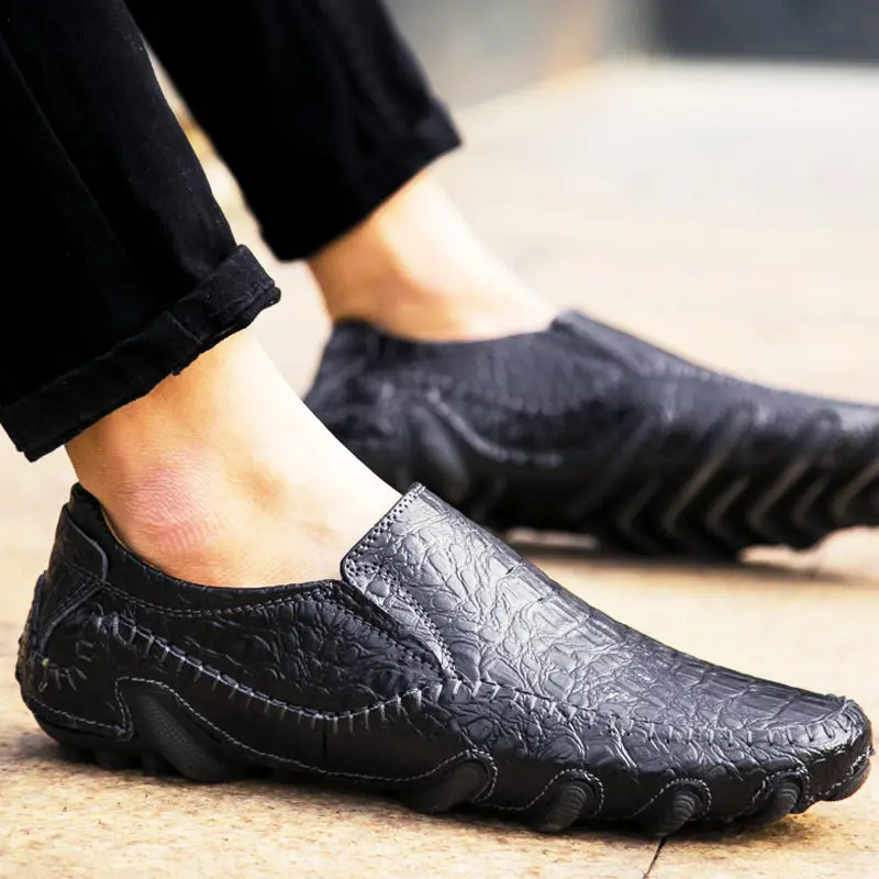 black A shoes Merkmak/сезон весна-осень; мужские лоферы из натуральной кожи; Модные слипоны; мужская повседневная обувь; мужская обувь на плоской подошве для отдыха в деловом стиле - Цвет: black A shoes